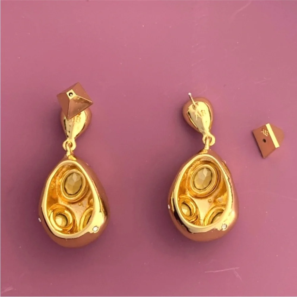 ALEXIS BITTAR • Puffy Crystal Blue Rose Green Gold Molten Drop Earrings